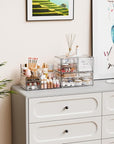 Yieach 3 Pack Clear Makeup Organizer Countertop for Dresser,Vanity and Bathroom Counter Organizer,Tiered Stackable Makeup Acrylic Organizers with 9 Drawer for Skincare,Brush and Make up Holders