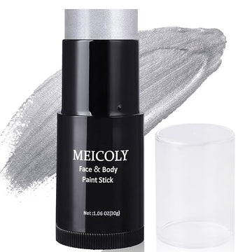 MEICOLY Silver Face Body Paint Stick(1.06 Oz),Blendable Face Paint Stick for Halloween Tin Man Special Effects SFX Cosplay,Sweatproof Waterproof Eye Black for Baseball/Softball/Football