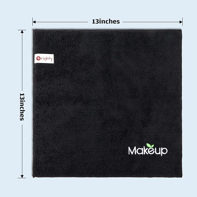Orighty Microfiber Makeup Remover Cloths - Super Soft, Quick Dry Face Towels for Cleansing, 13 x 13 Inch, 6 Count, Black