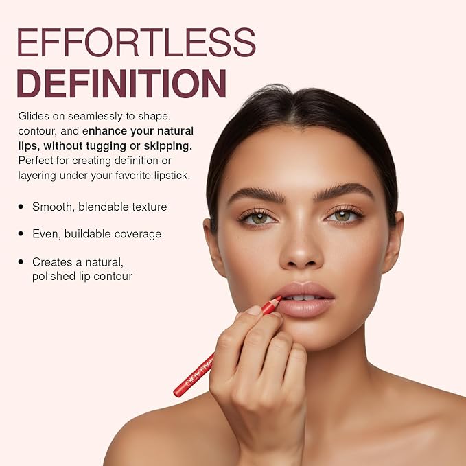 Palladio Lip Liner Pencil, Wooden, Firm yet Smooth, Perfectly Outlined Lips, Hydrating, Moisturizing, Rich Pigmented Color, Long Lasting, Pink Frost