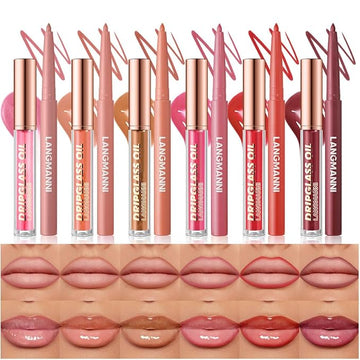 BestLand 12pcs Hydrating Lip Oils + Lip Liner Pencil Lip Combo Sets, 24H Long-Lasting Lip Kit with Lip Liner and Gloss, Nourishing, Non-Sticky Tinted Stain Lip Gloss Plumping Lip Oil Set for Women