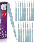 Disposable #15 Scalpel Blades, Sterile Pack of 20 Dermaplaning Blades with Plastic Scalpel Handle, Surgical Knife Scalpel for School Science, High Carbon Steel Dermablade Surgical Blades