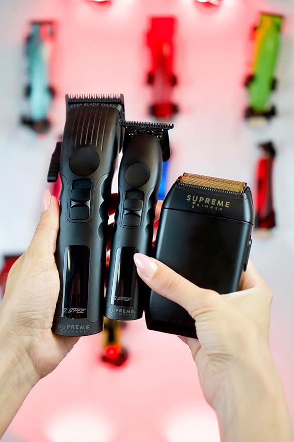 Supreme Trimmer 3-in-1 Barber Bundle | 2Spee Clipper, 2Spee Trimmer & Crunch Foil Shaver | Professional Beard Trimmer Men’s Hair Clipper Kit | (Black)
