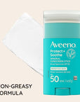 Aveeno Protect + Soothe Mineral Sunscreen Stick for Sensitive Skin, SPF 50, Water-Resistant for 80 minutes, Face & Body Sunscreen with Zinc Oxide & Oat, Fragrance-Free, Travel Size, 1.5 OZ