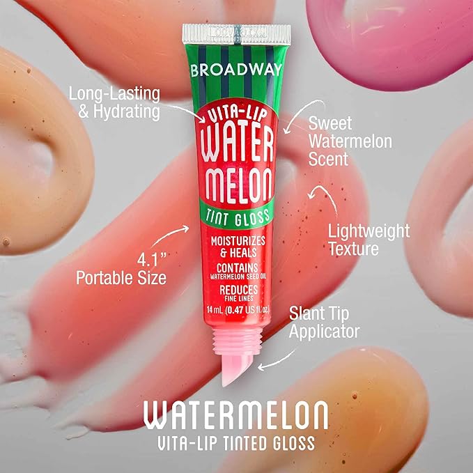 Ruby Kisses Broadway Vita-Lip Tinted & Clear Lip Gloss Set (6 Pack) Ultra-Hydrating & Soothing Formula with Vitamins, High-Shine Non-Sticky Finish Lip Balm, 3 Pcs Watermelon + 3 Pcs Grape Seed