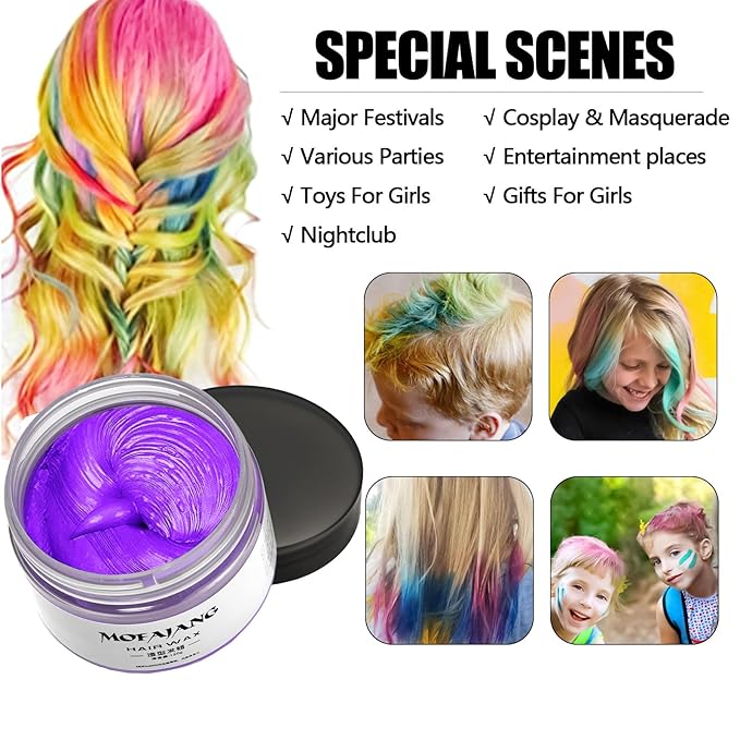 Temporary Hair Color Chalk For Kids, Hair Wax Color For 4 5 6 7 8 9 Year Old Girl Gifts, Birthday,Party, Cosplay DIY, Children's Day, Halloween, Christmas (4, Red Orange Blue Green)