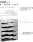 Sorbus Acrylic Makeup Organizer Set, 6-Drawer Vanity & Countertop Cosmetic Storage with Small & Wide Compartments, Marble Print Makeup Storage for Brushes, Jewelry – Holiday Gift for Women & Teens