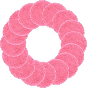 SUNLAND Reusable Makeup Remover Pads for Face,Eye,Lips 16 Pack Microfiber Face Cleansing Gloves Washable with Laundry Bag and Travel Bag Rounds Toner Pads（Round 3.15inchx16 Pink）