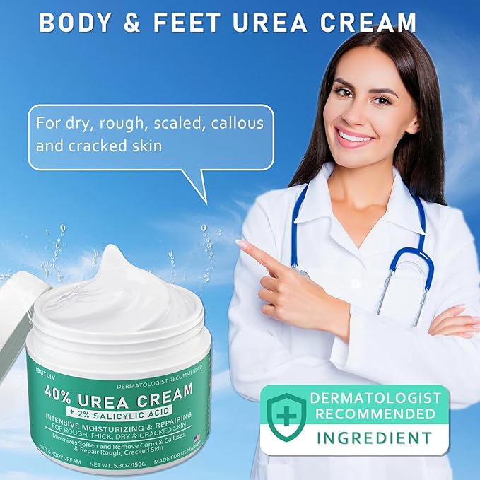 Urea Cream 40 Percent For Feet Maximum Strength - plus Salicylic Acid 2% Foot Cream For Dry Cracked Heels Feet Knees - Dead Skin Cuticle Callus Remover Toenail Softener - Pack of 2