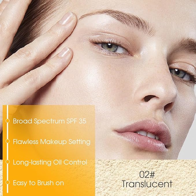 Mineral Powder Sunscreen Setting Makeup - SPF 35 Brush On Sunscreen for Face & Scalp & Hair, Natural Matte Loose Finishing Powder, Oil Control Lightweight Breathable (#02 Translucent)