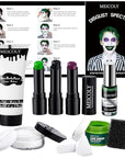 MEICOLY Disgust Specter Makeup Kit,White Face Paint,Green Hair Dye,Setting Powder,Green Tooth Paint,Complete Halloween Zombie Makeup Kit,SFX Character Set for Performance Stage Special Effect Costume