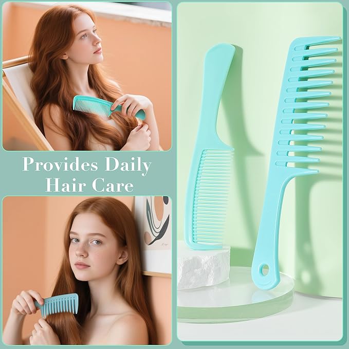 SALONSILK Mint Green 4PCS Professional Comb Set, Wide Tooth Rat Tail Fine Tooth Hair Combs, Braiding Cutting Barber Styling Curly Parting Set for Men and Women