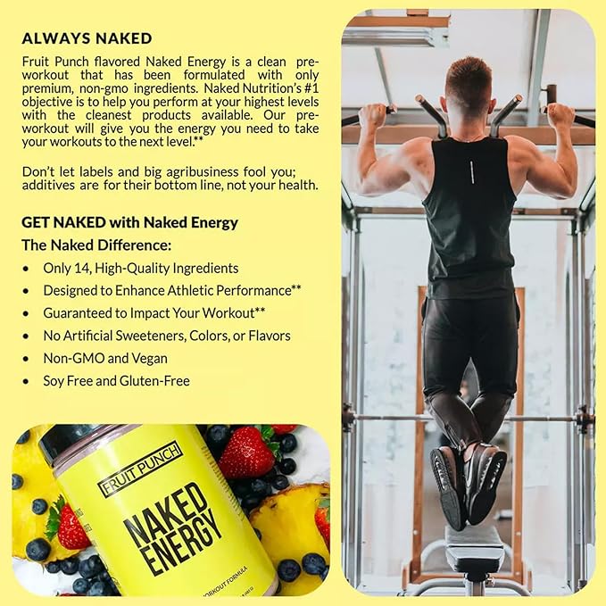 Naked Fruit Punch Naked Energy - Clean Pre Workout Supplement for Men and Women, Vegan Friendly, No Added Sweeteners, Colors Or Flavors - 30 Servings