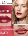 evpct Dark Red Metallic Glitter Lip Liner and Lipstick Combo Lip Gloss Stain Set Makeup for Women Long Lasting Waterproof 24, Wine Red Frosted Metallic Shimmer Glossy Chrome iridescent Liquid Lipstick