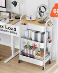 3 Tier Rolling Cart Metal with Wheels and Bamboo Table Top, Art Cart Organizer on Wheels, White Three Tiered Storage Utility Carts for Craft, Baby, Diaper Caddy,Coffee,Kitchen,Cleaning,Office Supplies