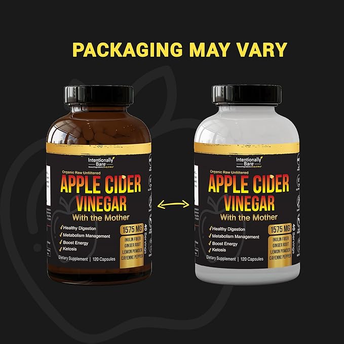Intentionally Bare Organic Apple Cider Vinegar Capsules with The Mother - Keto Apple Cider Vinegar Capsules - ACV Capsules for Keto Cleanse & Healthy Diet 1575mg - 120 Capsules