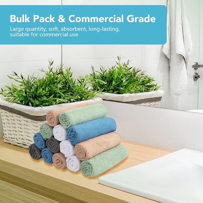 Orighty Wash Cloths Bulk Towels Set 200 Pack, Highly Absorbent and Soft Feel Microfiber Face Cloths, Multi-Purpose Washcloths & Hand Towels for Bathroom, Hotel, Spa, and Gym, 12x12 Inch, Multicolor