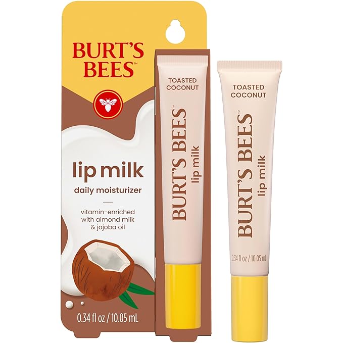 Burt’s Bees Lip Milk, Daily Lip Moisturizer, Toasted Coconut, Vitamin Enriched Moisturizing Lip Balm with Almond Milk and Jojoba Oil, Hydrating for Softer Lips, 1 Tube, 0.34 Fl Oz