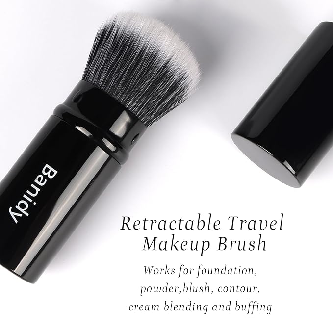 Makeup Brush Kabuki Face Brushes Retractable Travel Blush Kabuki Brush Portable Flawless for Foundation, Powder Blush, Bronzer, Buffing, Liquid, Cream, Cruelty Free with Cover