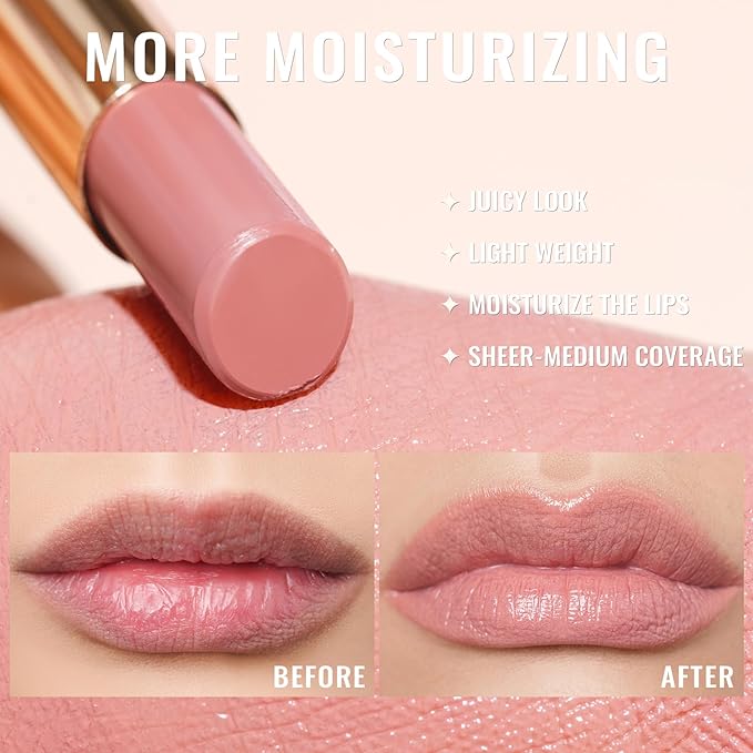 Oulac Moisturizing Shine Mauve Pink Lipstick for Women - 2 in 1 Glossy Light Pink Tinted Lip Balm, Hydrating Winter Lipstick for Dry Lips,Shine Juicy Finish Vegan 2.2g/0.07oz (14)