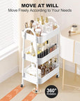 EAGMAK 3 Tier Rolling Cart Under Desk, Large Metal Storage Cart with Handle and Lockable Wheels, Big Multifunctional Storage Organizer Trolley for Kitchen, Living Room, Office, Garage (White)