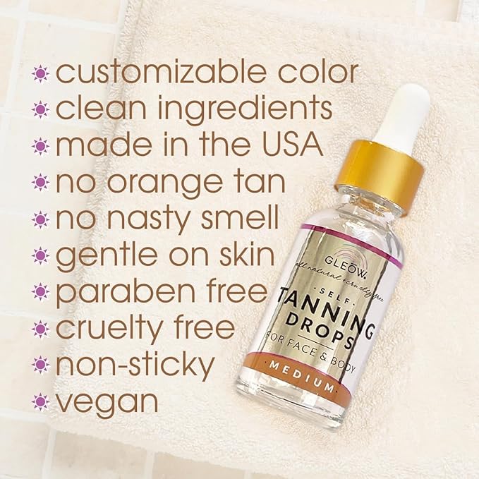 GLEOW Face Tanning Drops to Add to Moisturizer, Face Self Tanner with Revitalizing Cream, Bronzing Drops with Hydrating Cream 1oz+3.4oz