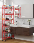 Slim Rolling Storage Cart 6 Tier, Metal Kitchen Rolling Utility Cart with Lockable Wheels for Kitchen, Bathroom, Office, Laundry Room, Small Narrow Spaces (Red 6 Inches)