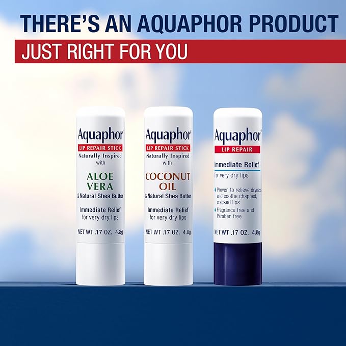 Aquaphor Naturally Inspired Lip Repair Stick with Aloe Vera and Natural Shea Butter, Hydrating Lip Balm Immediately Relieves Dryness, 0.17 Oz Stick (Pack of 2)