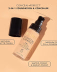 Milani Conceal + Perfect 2-in-1 Foundation + Concealer for a Flawless Complexion, Under Eye Corrector, Cover Redness and Imperfections, Waterproof and Sweatproof - Warm Porcelain