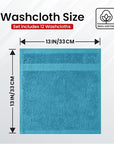 Infinitee Xclusives Luxury Wash Cloths for Showering [13x13] – 100% Cotton Washcloths [Pack of 12], Soft and Absorbent Face Towels for Bathroom Wash Clothes, Gym, and Spa (Serene Teal)
