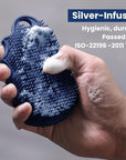 Silicone Body Scrubber Silver-Infused Dual-Sided 3-in-1 for Shower, Body Cleaning+Massage+Exfoliator Body Brush Buffer for Men and Women, Silicone Loofah, Non-Slip Handle (Blue)