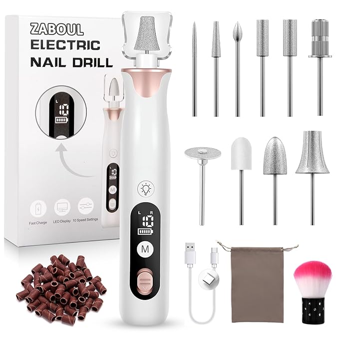 Electric Nail Drill Kit Cordless Professional Manicure Pedicure Nail File Buffer for Acrylic Nails Gel Polishing Removing Manicure Salon Home with Nail Drill Bits Sanding Bands
