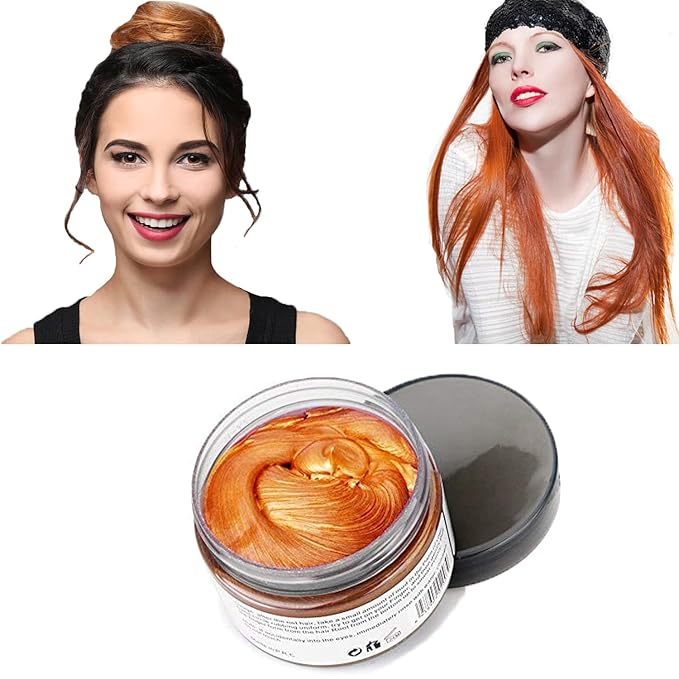 Orange Hair Color Wax, Instant Hairstyle Cream 4.23 oz, Temporary Natural Hair Wax for Party, Cosplay, Halloween, Daily use, Date, Clubbing (Orange)