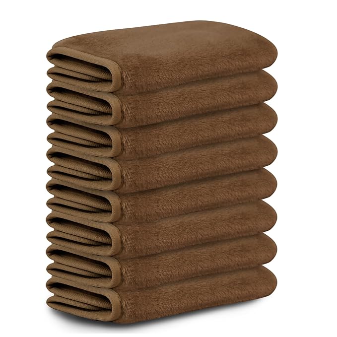 Nugilla Makeup Remover Cloths, 8 Packs Makeup Remover Towels Reusable Face Wash Cloth, Soft Makeup Remover Microfiber Face Cloth for Women(Brown)