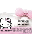 The Crème Shop Plush Spa Headband w/Hello Kitty's Signature Bow, Spa Headband for Washing Face, Skincare Headbands, Soft & Fluffy Headbands for Women (Pink)