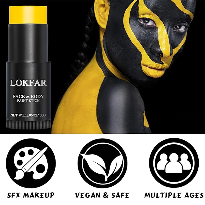 Yellow Face Body Paint Stick, Eye Black Stick for Sports, Waterproof Full-Coverage Yellow Face Makeup for Halloween Lion Tiger Minions Stage Cosplay Makeup