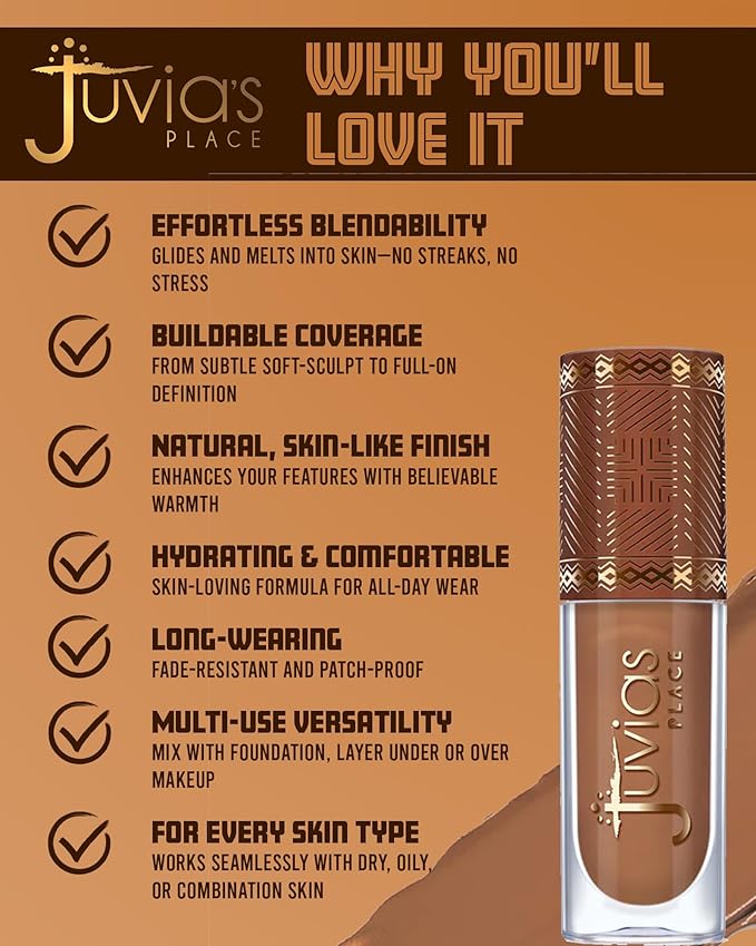 Juvia’s Place Bronzed Liquid Bronzer - Warm Pecan - Liquid Bronzer for Face w/Silky Blendable Texture - Buildable Coverage for Natural Contour & Dimension - Easy-to-Blend Patch-Proof Formula