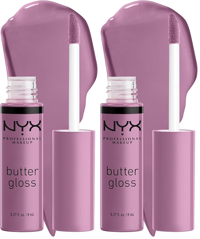 NYX PROFESSIONAL MAKEUP Butter Gloss, Non-Sticky Lip Gloss - Marshmallow (Muted Lilac) (Pack of 2)