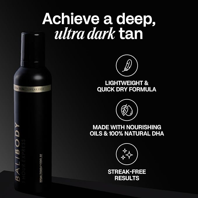 Bali Body 1 Hour Express Self Tan - Ultra Dark, Quick Drying Tanning Foam, Streak-Free Customizable Tanner | Suitable for All Skin Types, Vegan, Cruelty Free and Australian Made (225 ml/7.61 fl oz)