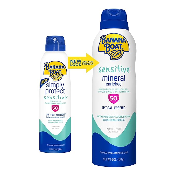 Banana Boat Mineral Enriched Sensitive Skin Sunscreen Spray SPF 50 Twin Pack and Sport Ultra Sunscreen Spray SPF 50 Twin Pack