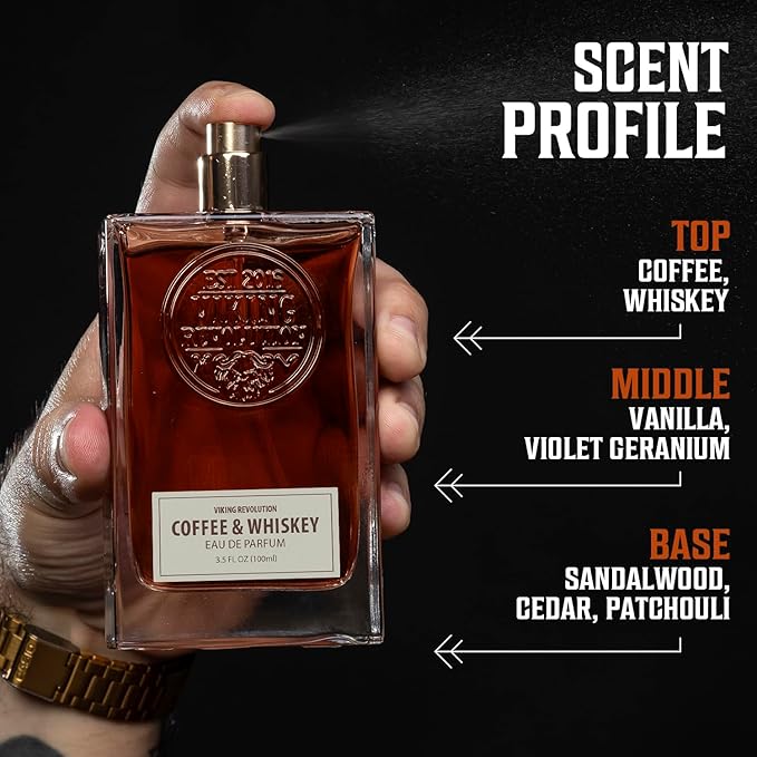 Viking Revolution Coffee and Whiskey Cologne for Men - Eau de Parfum - Earthy Perfume with Notes of Roasted Coffee, Aged Whiskey, Sandalwood, Cedar, Patchouli, Vanilla - Gifts for Men 3.5 Fl Oz