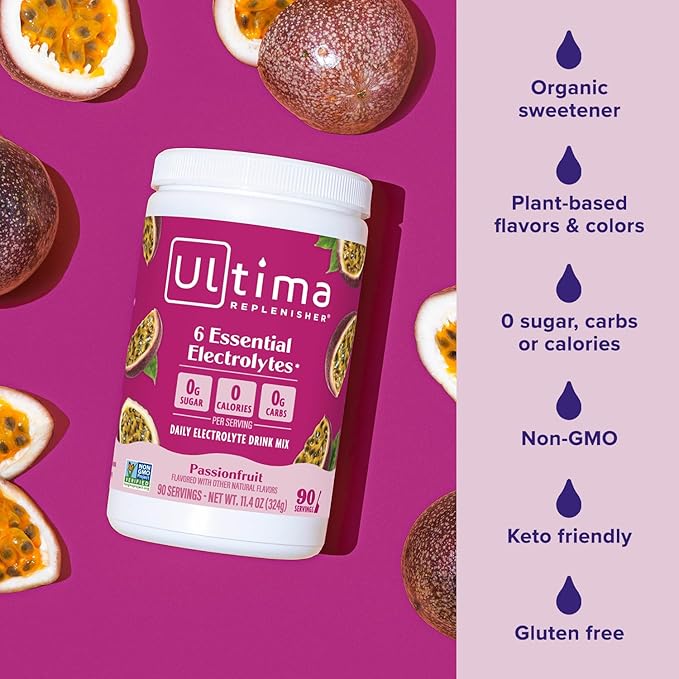 Ultima Replenisher Daily Electrolyte Drink Mix – Passionfruit, 90 Servings – Hydration Powder with 6 Key Electrolytes & Trace Minerals – Keto Friendly, Non- GMO & Sugar-Free Electrolyte Powder