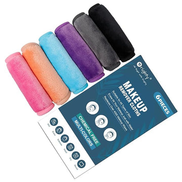 Orighty Makeup Remover Cloths 6 Packs, Makeup Removal Face Cleansing Cloth, Reusable Microfiber Facial Cleansing Towels, Remove Instantly Dirt with Just Water, 12x6 in, 6 Colors