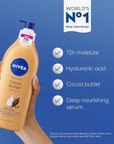 NIVEA Cocoa Butter Body Lotion for Dry Skin with Hyaluronic Acid, Cocoa Butter and Deep Nourishing Serum, 72-Hour Body Moisturizer, 16.9 Fl Oz Pump Bottle