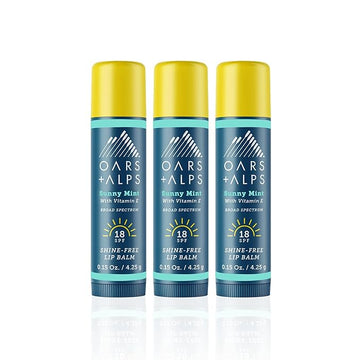 Oars + Alps Lip Suncreen, SPF 18 Lip Balm, Shine Free Sunscreen for Lips, Infused with Vitamin E, Peppermint & Spearmint, Water & Sweat Resistant, Moisturizing, Hydrating, Sunny Mint Scent, 3pk