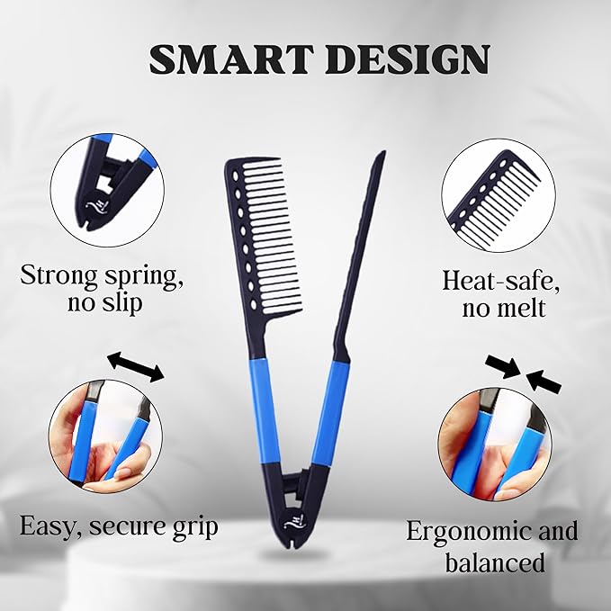 Herstyler Hair Straightening Comb - Straightener Comb for Flat Iron - Makes Styling Easy - Get Straight Hair in Minutes (Blue)
