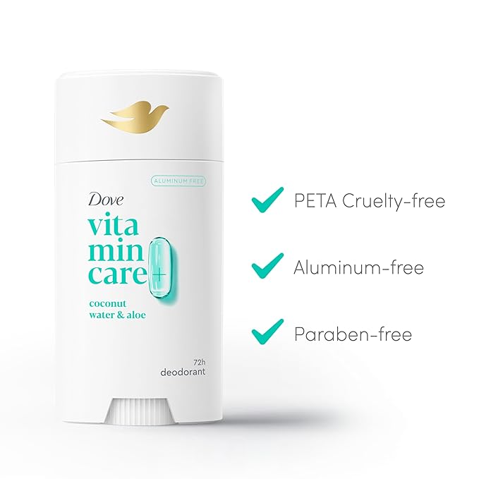 Dove VitaminCare+ Aluminum Free Deodorant Stick Coconut Water & Aloe for 72H Odor Protection Breathable Deodorant for Women 2.6 oz