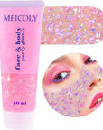 MEICOLY Chameleon Light Pink Body Glitter,Chunky Face Glitter for Halloween,Color Changing Mermaid Face Glitter Gel,Holographic Glitter Sequin for Face Body Hair,Festival Party Cheer Glitter Makeup