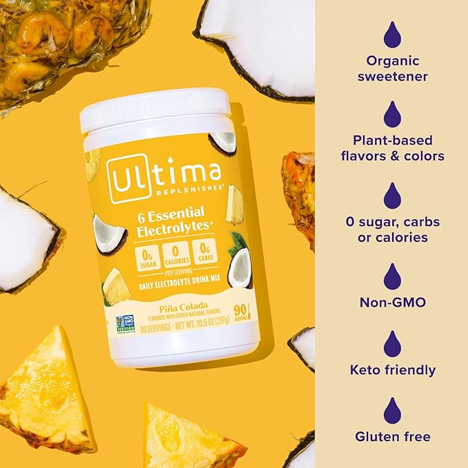 Ultima Replenisher Mocktini Electrolyte Drink Mix – Piña Colada, 90 Servings – Hydration Powder with 6 Electrolytes & Trace Minerals – Keto Friendly, Non-GMO & Sugar-Free Electrolyte Powder