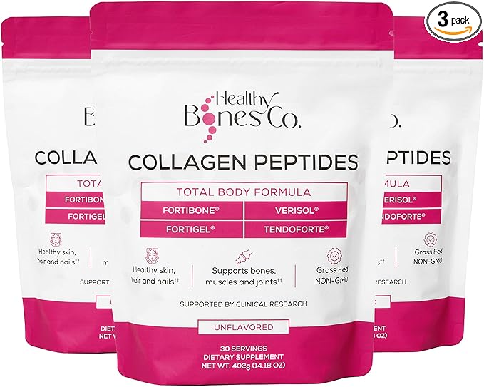 FORTIBONE Premium Bone Health Collagen Peptides w/FORTIGEL, VERISOL, TENDOFORTE | Clinically-Supported for Bones Joints Skin Hair Nails| Hydrolyzed Collagen Complete Anti-Aging Formula | 3 Pack